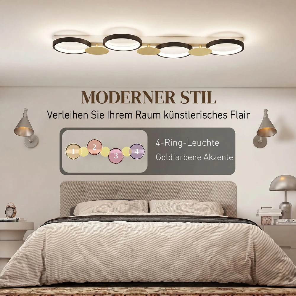 Aosom LED lubinis šviestuvas, 38 W, 1500 lm, 3000K-6500K, juodas auksinis, 100 cm