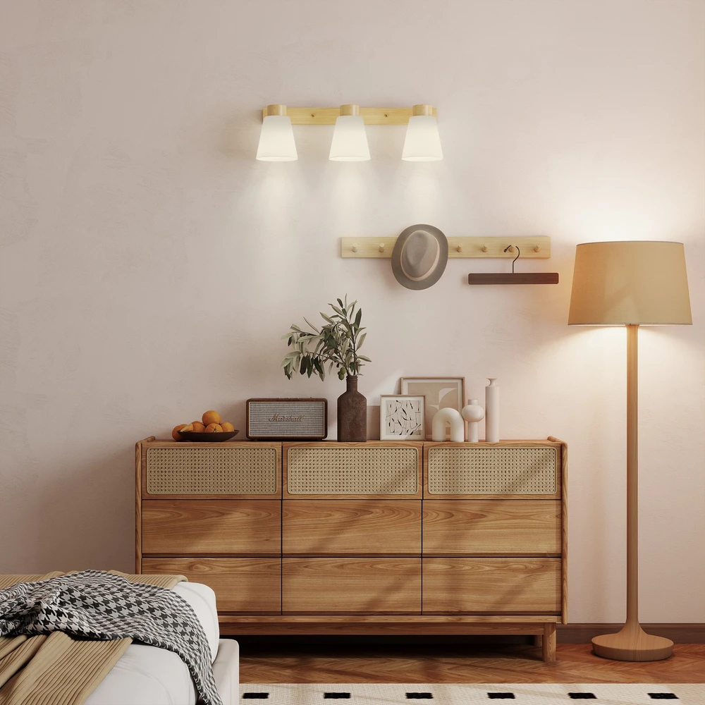 Aosom LED lubinis šviestuvas, 40 W, natūralaus medžio ir kreminės spalvos, 55 x 13 x 20 cm