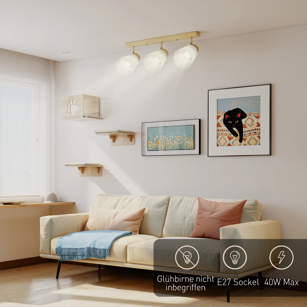 Aosom LED lubinis šviestuvas, 40 W, natūralaus medžio ir kreminės spalvos, 55 x 13 x 20 cm