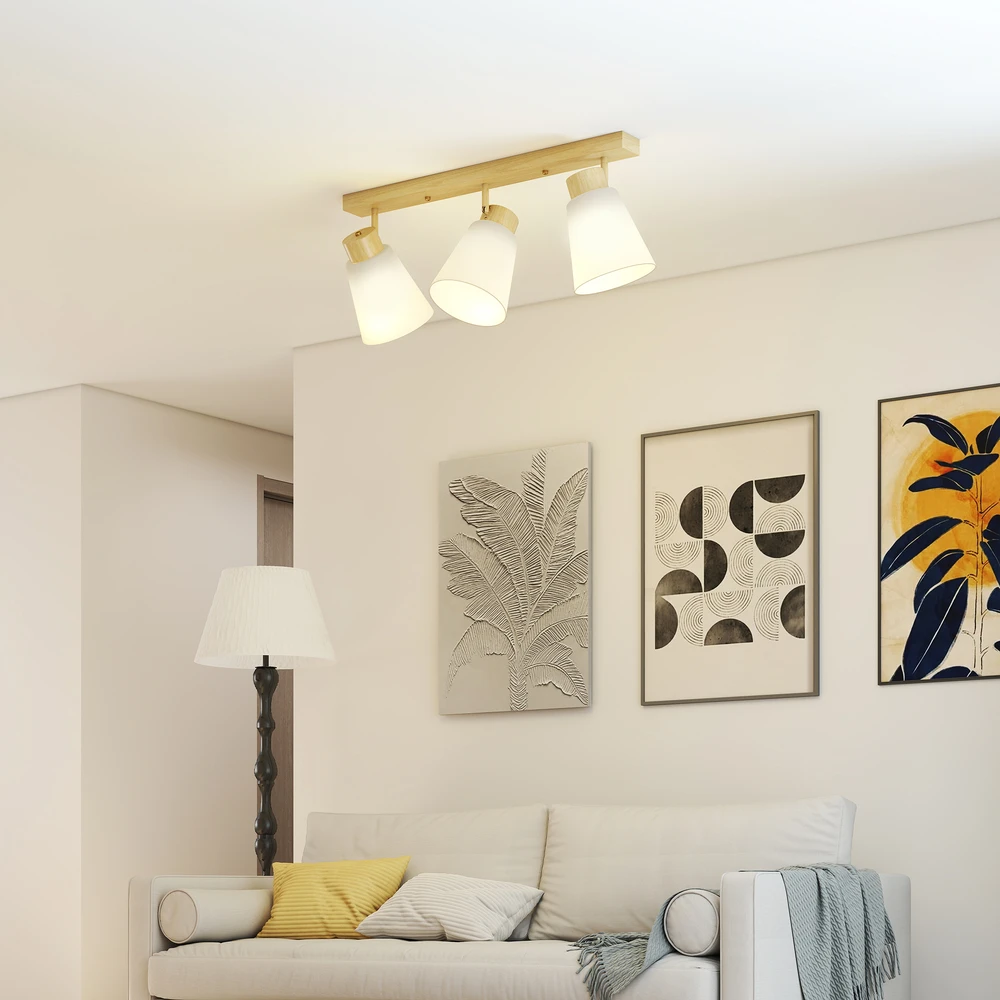Aosom LED lubinis šviestuvas, 40 W, natūralaus medžio ir kreminės spalvos, 55 x 13 x 20 cm