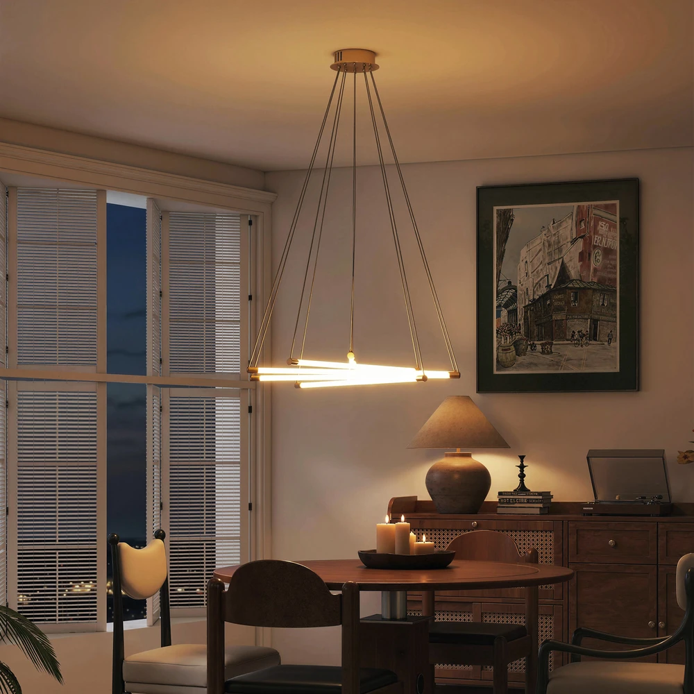 Aosom LED lubinis šviestuvas, 50 W, reguliuojamas, 5 reguliuojami šviesos vamzdeliai, auksinė+balta, Ø82 x 124 cm