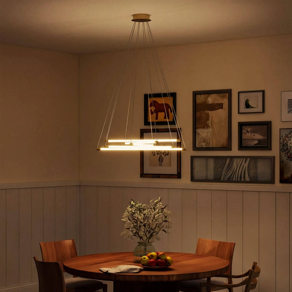 Aosom LED lubinis šviestuvas, 50 W, reguliuojamas, 5 reguliuojami šviesos vamzdeliai, auksinė+balta, Ø82 x 124 cm
