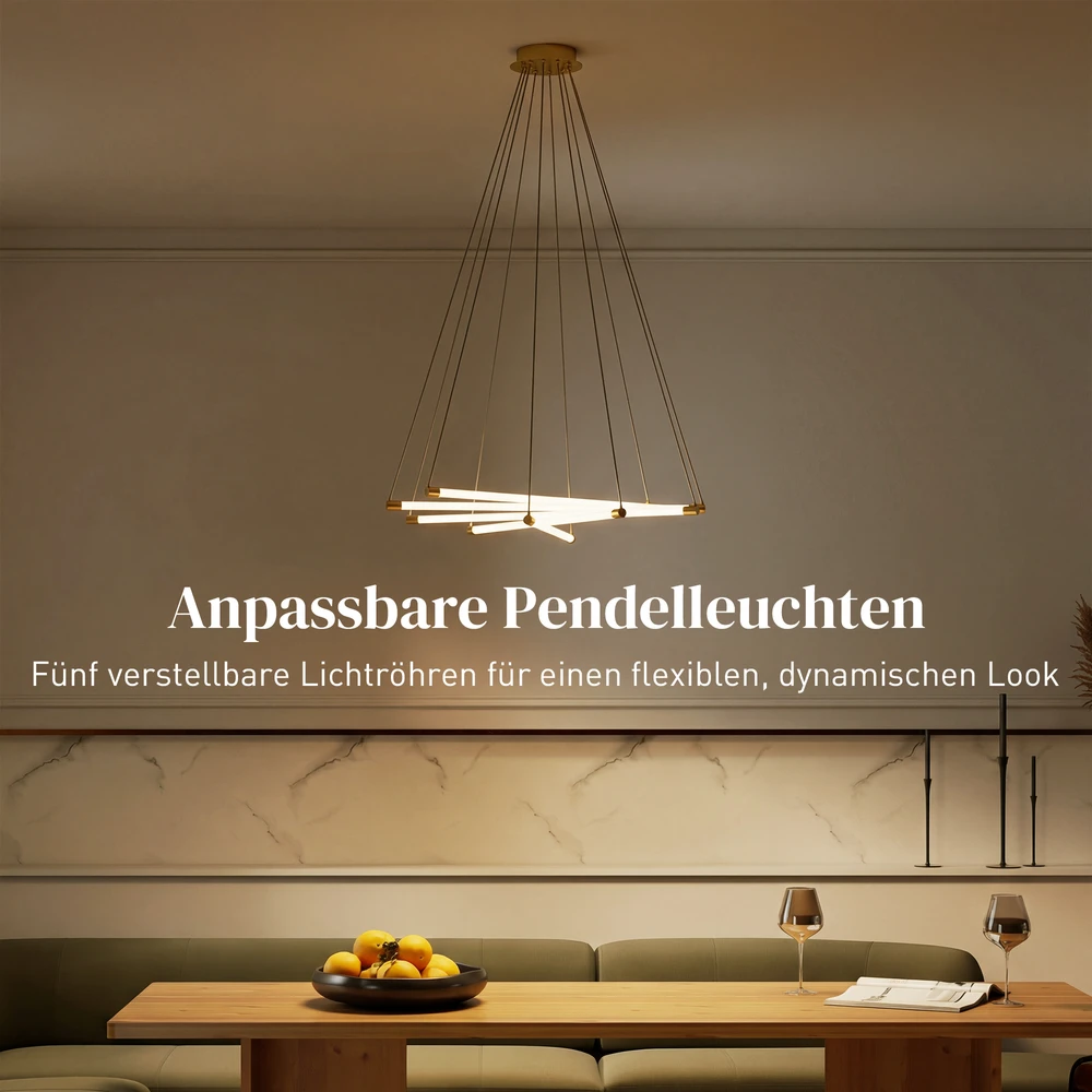 Aosom LED lubinis šviestuvas, 50 W, reguliuojamas, 5 reguliuojami šviesos vamzdeliai, auksinė+balta, Ø82 x 124 cm