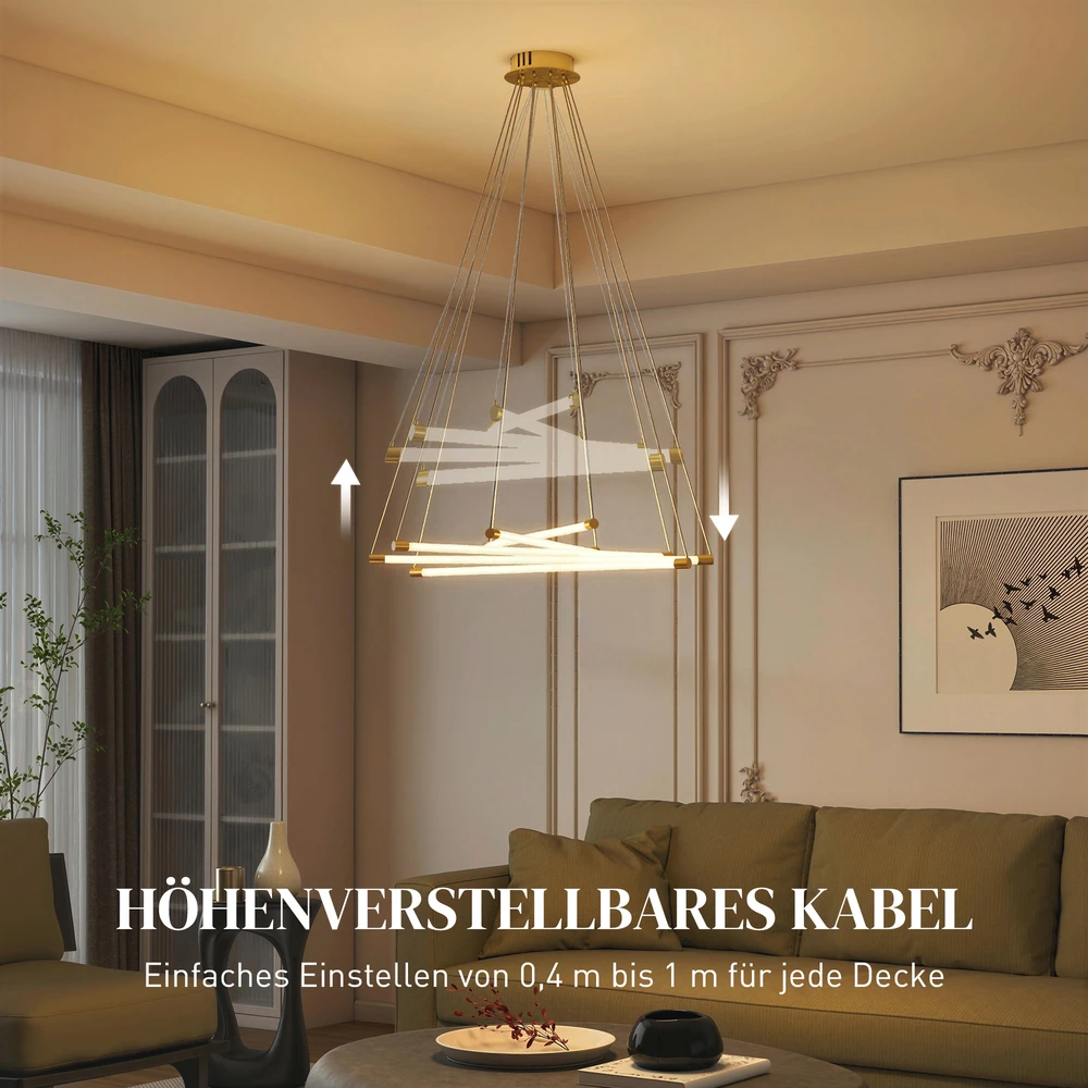 Aosom LED lubinis šviestuvas, 50 W, reguliuojamas, 5 reguliuojami šviesos vamzdeliai, auksinė+balta, Ø82 x 124 cm