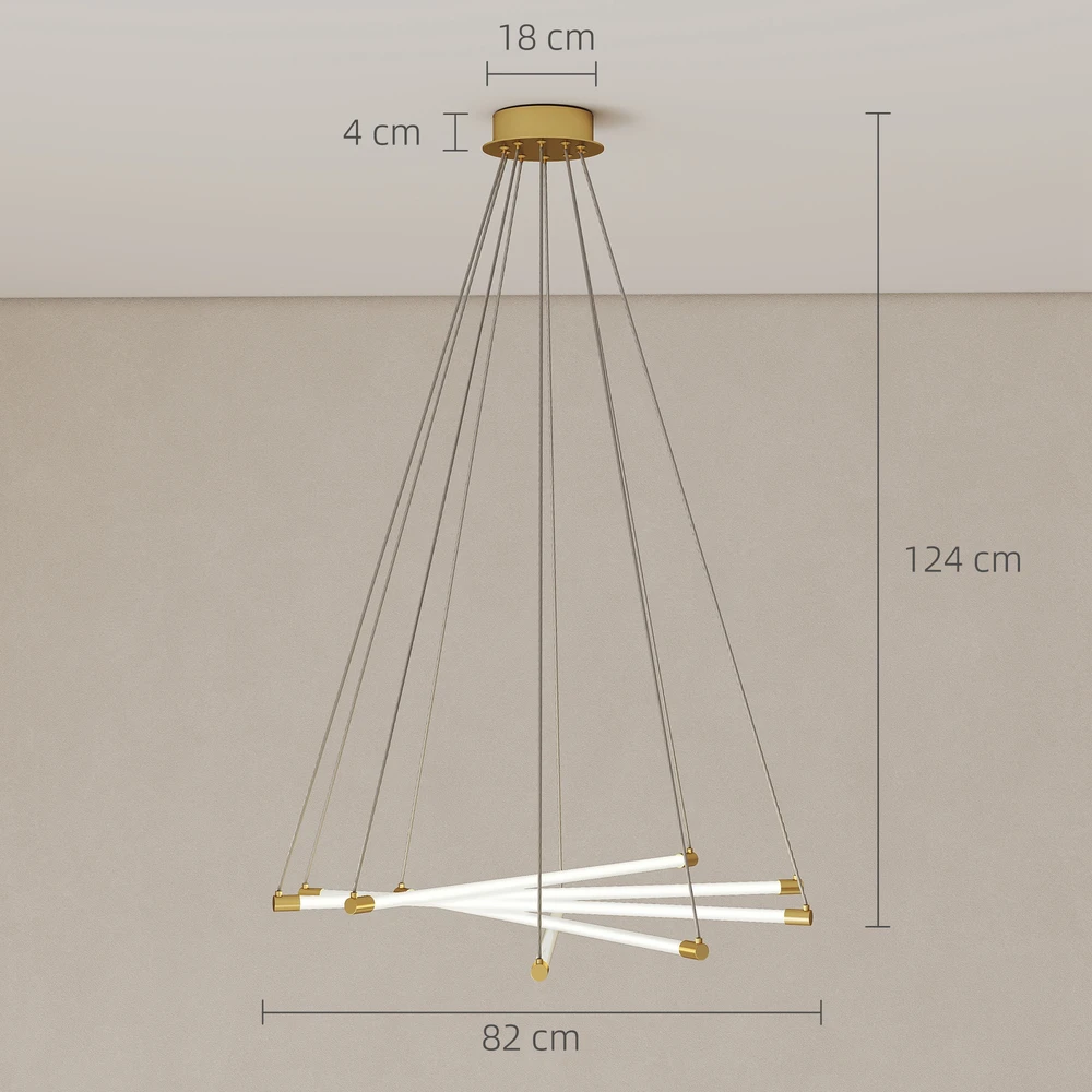 Aosom LED lubinis šviestuvas, 50 W, reguliuojamas, 5 reguliuojami šviesos vamzdeliai, auksinė+balta, Ø82 x 124 cm