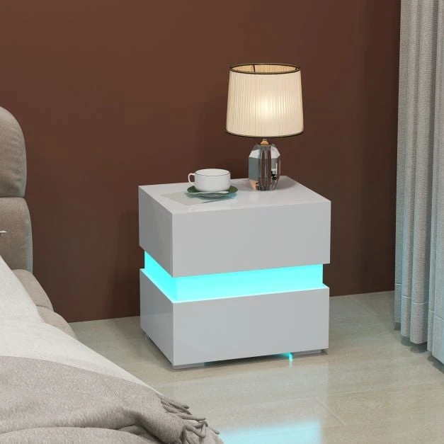 Koduva LED naktinis staliukas 2 stalčiais baltas spalvos