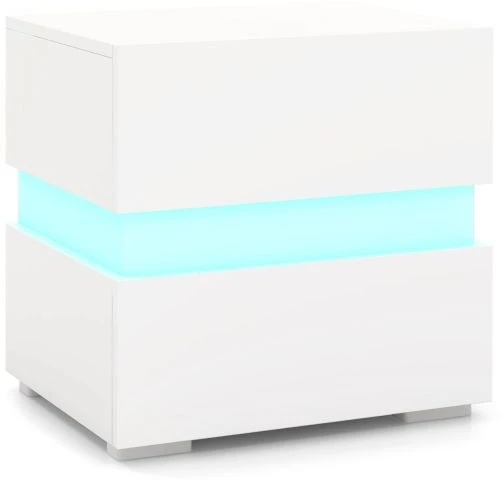 Koduva LED naktinis staliukas 2 stalčiais baltas spalvos