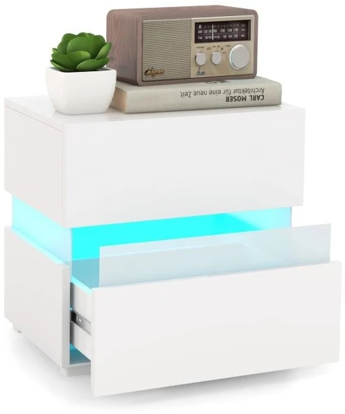 Koduva LED naktinis staliukas 2 stalčiais baltas spalvos