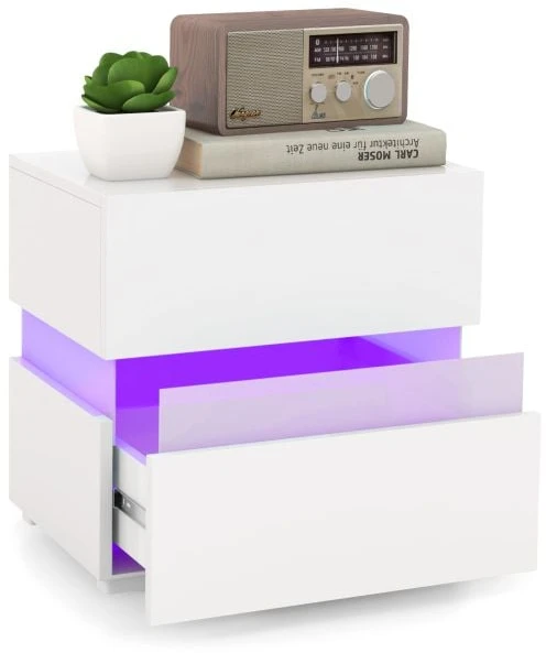 Koduva LED naktinis staliukas 2 stalčiais baltas spalvos