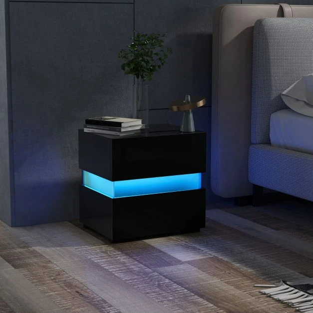 Koduva LED naktinis staliukas 2 stalčiais juodas spalvos