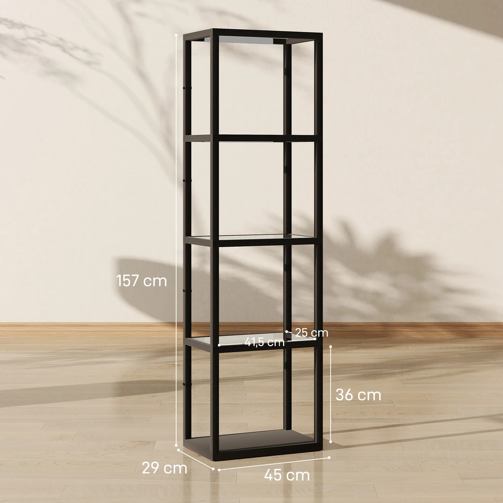 Aosom LED pastatoma lempa su 4 lygių lentyna, juoda, 45 x 29 x 157 cm