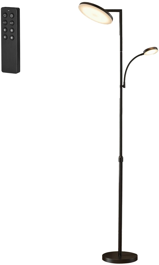 Koduva LED pastatomas šviestuvas, reguliuojamo aukščio, su skaitymo lempa, juodas, 25 x 25 x 148–176 cm