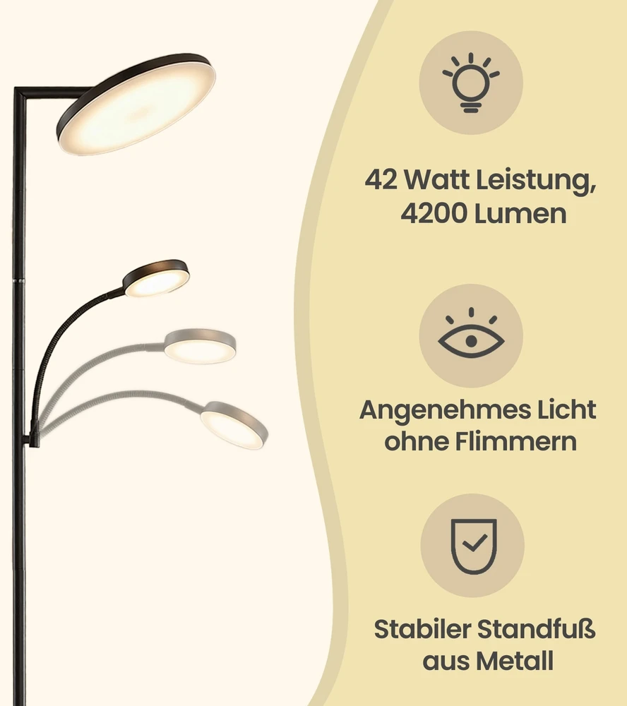 Koduva LED pastatomas šviestuvas, reguliuojamo aukščio, su skaitymo lempa, juodas, 25 x 25 x 148–176 cm