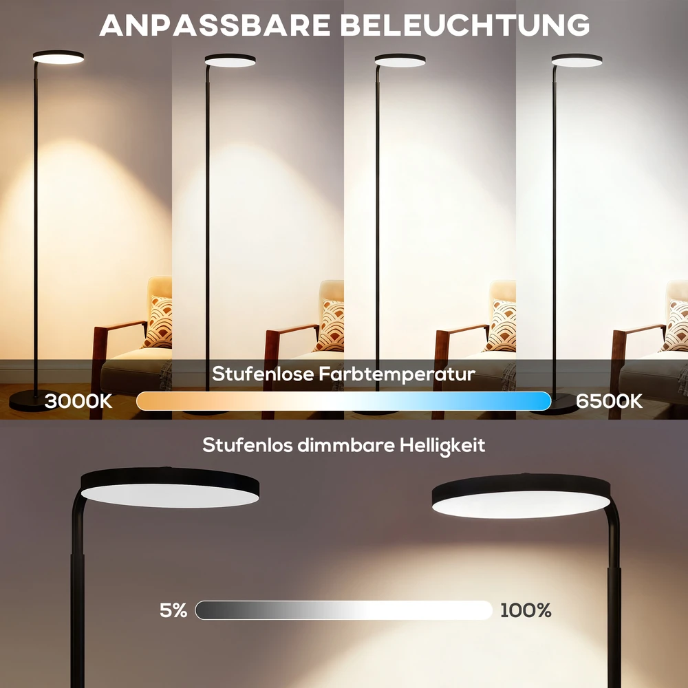 Aosom LED pastatomas šviestuvas su magnetiniu nuotolinio valdymo pultu, reguliuojamas, sukamas, metalas, juodas