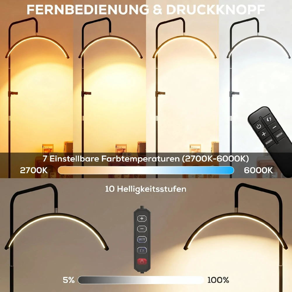 Aosom LED pusmėnulio blakstienų lempa su telefono laikikliu, 350° pasukama, juoda, 136-186 cm