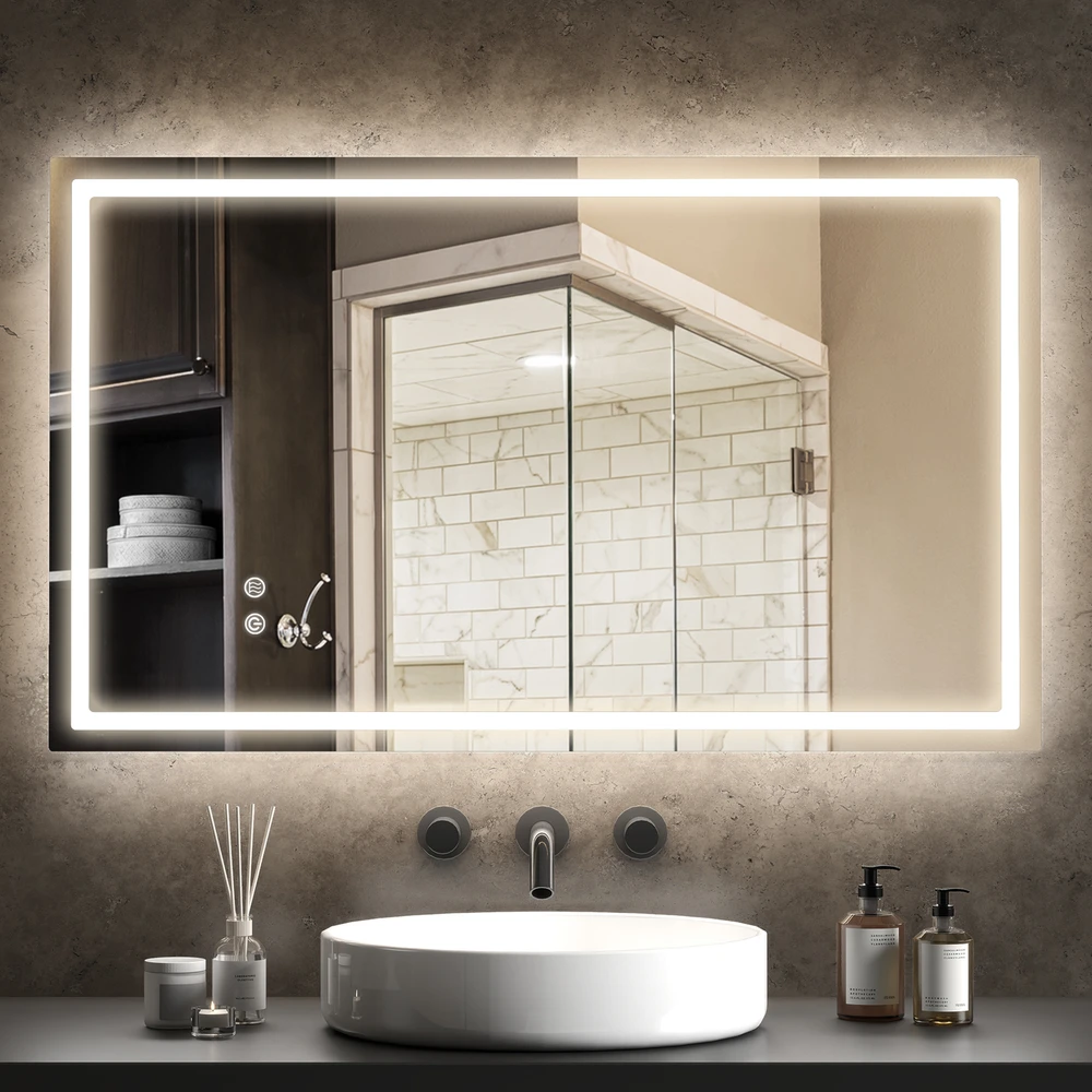 Aosom LED vonios veidrodis, sidabrinis, 100 x 60 x 3 cm