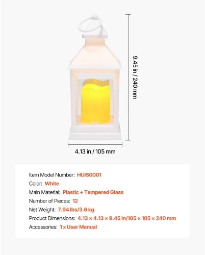 VEVOR LED žibintų rinkinys, 12 vnt., baltas, plastikas ir grūdintas stiklas, 105 x 105 x 240 mm
