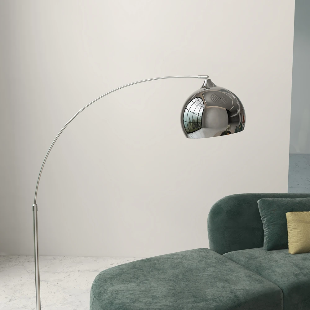 Aosom Lenktinė grindų lempa, reguliuojamas aukštis, sidabro/juoda, metalas, 170-180 cm