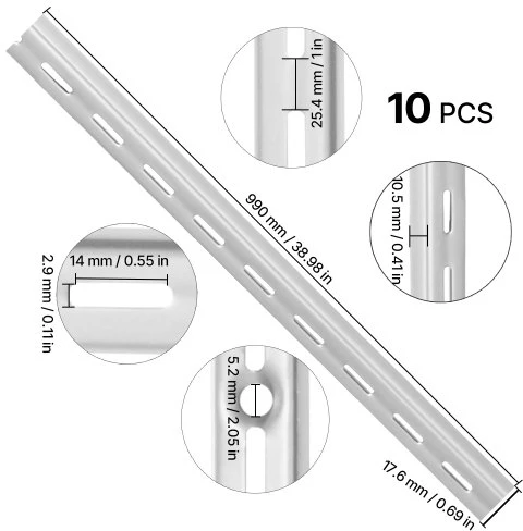 Koduva Lentynų bėgeliai VEVOR DCLZ01, 10 vnt., 99 cm, sidabriniai
