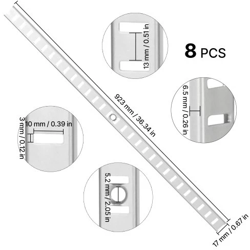 Koduva Lentynų kreipiančiosios VEVOR GD01, 8 vnt., plienas, ryškiai sidabrinė, 92 cm