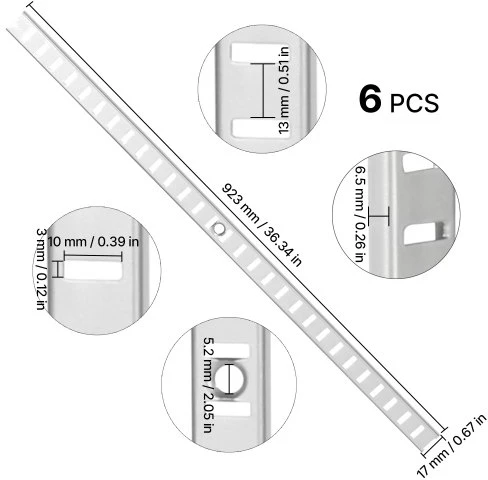 Koduva Lentynų kreipiančiosios VEVOR GD01, 6 vnt., plienas, ryškiai sidabrinė, 92 cm