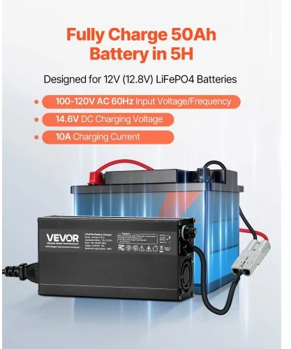 VEVOR LiFePO4 akumuliatoriaus įkroviklis UY240-HF1210, 12 V, 10 A, 14,6 V, su Anderson jungtimi