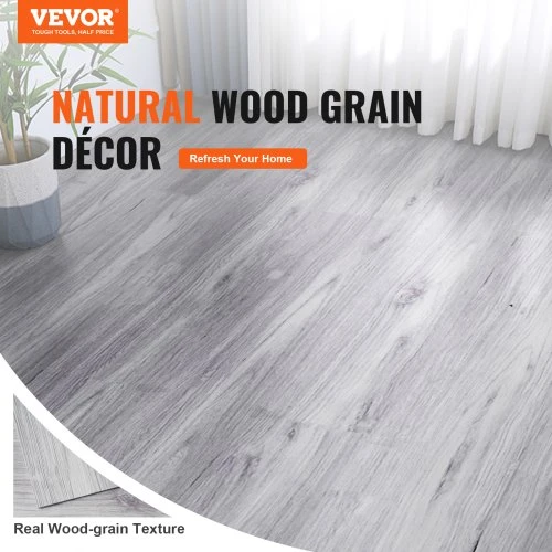 VEVOR Lipnios vinilinės grindų plytelės DW5056, 20 vnt., šviesiai pilko medžio rašto, 91 x 15 cm