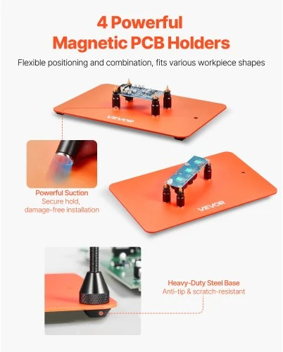 VEVOR Litavimo pagalbinių laikiklių stotelė LFS0205 su 3X LED didinamuoju stiklu, 4 PCB laikikliais ir 360° karšto oro pistoleto laikikliu