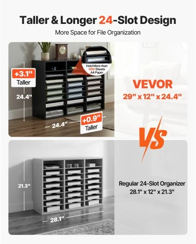 VEVOR Literatūros organizatorius, 24 skyriai, juodas, 74 x 31 x 62 cm