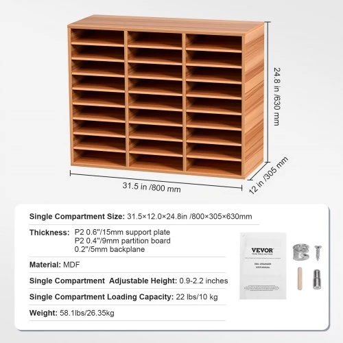 VEVOR Literatūros organizatorius, 27 skyriai, MDF, baltas, 80 x 30,5 x 63 cm