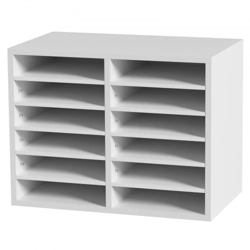 VEVOR Literatūros organizatorius, 12 skyrių, baltas, mediena, 52 x 31 x 41 cm