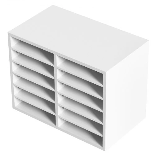 VEVOR Literatūros organizatorius, 12 skyrių, baltas, mediena, 52 x 31 x 41 cm