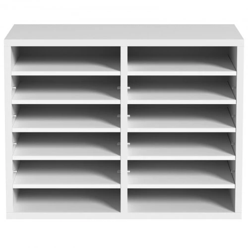 VEVOR Literatūros organizatorius, 12 skyrių, baltas, mediena, 52 x 31 x 41 cm