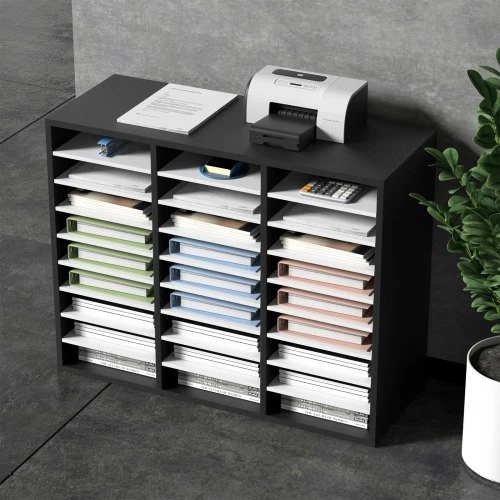 VEVOR Literatūros rūšiuoklė, 27 skyriai, MDF, juoda ir balta, 80 x 30,5 x 63 cm