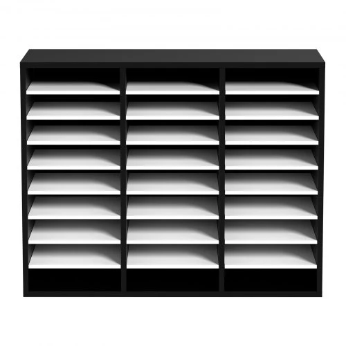 VEVOR Literatūros rūšiuoklė, 27 skyriai, MDF, juoda ir balta, 80 x 30,5 x 63 cm