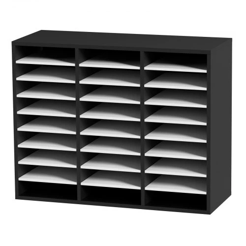VEVOR Literatūros rūšiuoklė, 27 skyriai, MDF, juoda ir balta, 80 x 30,5 x 63 cm