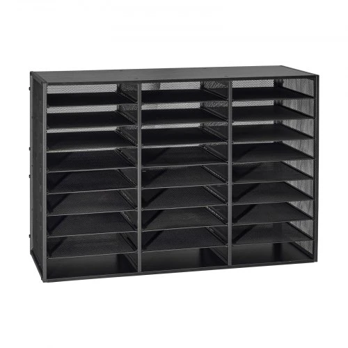 VEVOR Literatūros rūšiuoklė ZH644, 27 skyriai, metalas ir medis, juoda, 80 x 31 x 55 cm