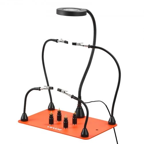 VEVOR Lituoklio laikiklio stotelė LFS0204 su 4 lanksčiomis rankenomis, 3X LED didinimo lempa