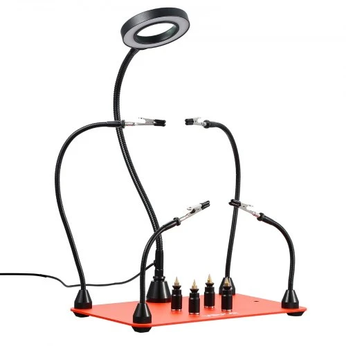 VEVOR Lituoklio laikiklio stotelė LFS0204 su 4 lanksčiomis rankenomis, 3X LED didinimo lempa