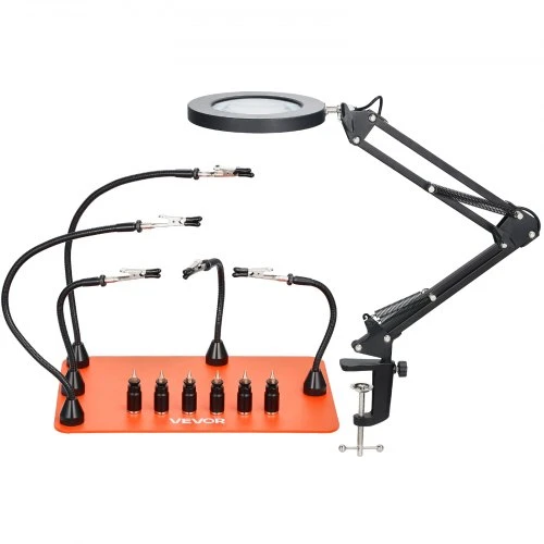 VEVOR Lituoklio pagalbinių laikiklių stotelė LFS0207 su LED didinimo lempa, 5 lanksčios rankos, 6 PCB laikikliai, 8 W
