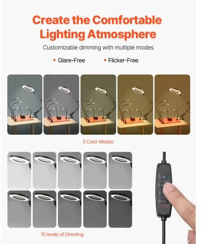 VEVOR Lituoklio pagalbinių laikiklių stotelė LFS0207 su LED didinimo lempa, 5 lanksčios rankos, 6 PCB laikikliai, 8 W