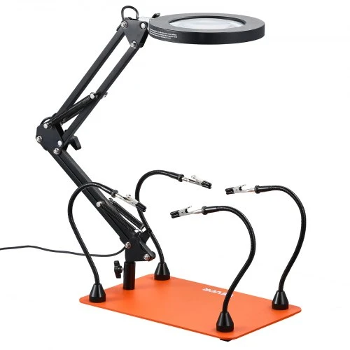 VEVOR Lituoklio pagalbinių laikiklių stotelė LFS0207 su LED didinimo lempa, 5 lanksčios rankos, 6 PCB laikikliai, 8 W