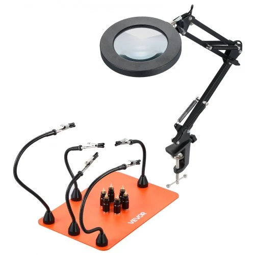 VEVOR Lituoklio pagalbinių laikiklių stotelė LFS0207 su LED didinimo lempa, 5 lanksčios rankos, 6 PCB laikikliai, 8 W