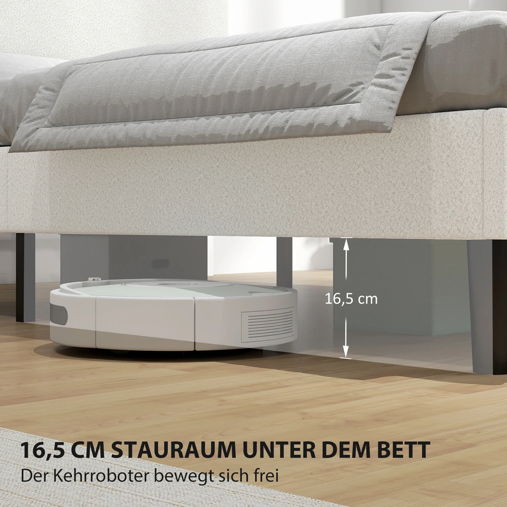 Aosom Lova 140 x 200 cm, minkštas lovos rėmas su reguliuojamu Teddy fleece galvūgaliu, balta