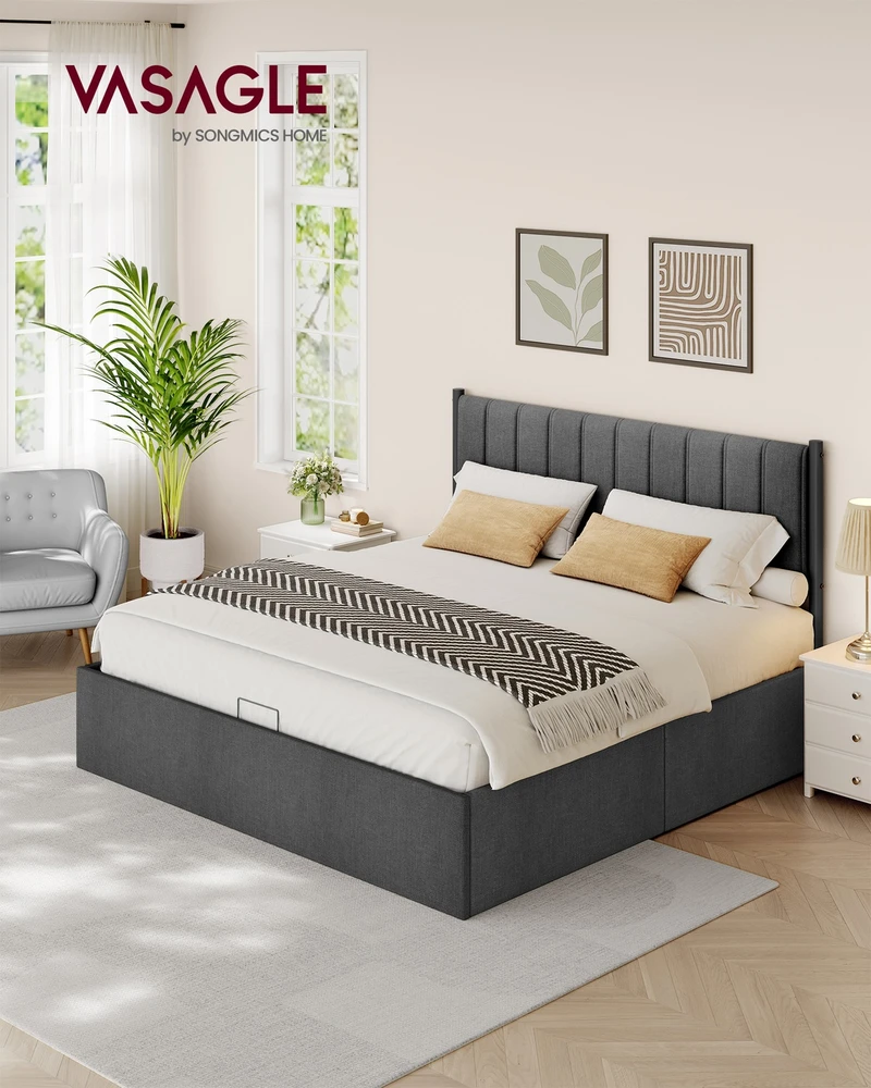 Koduva Lovos rėmas 180 x 200 cm su galvūgaliu ir daiktadėže po lova, pilkai skalūno spalvos
