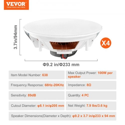 VEVOR Lubiniai garsiakalbiai, 4 vnt., 100 W, 20,3 cm