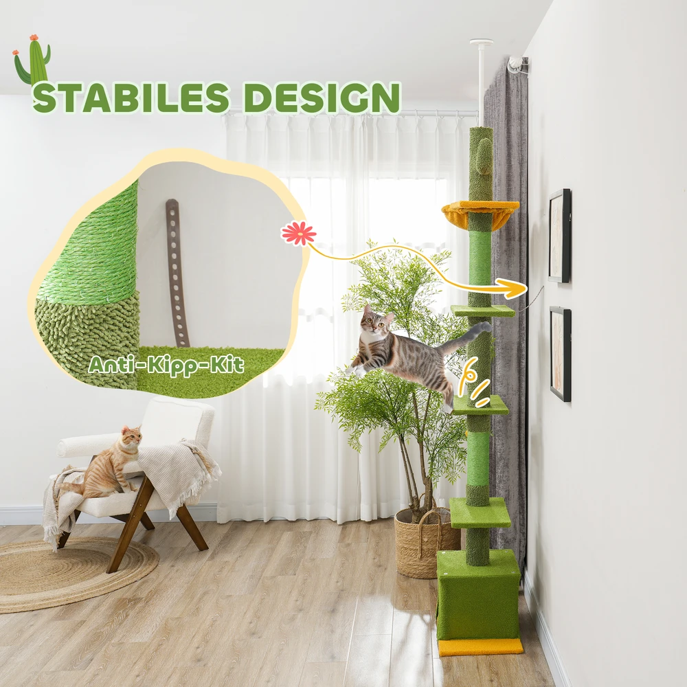 Aosom Lubinis draskyklės bokštas, reguliuojamas 230–275 cm, žalias