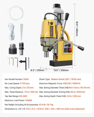 Koduva Magnetinė gręžimo staklės VEVOR 50HA, 1400 W, 0-750 aps./min, 50 mm
