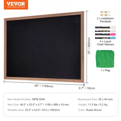 Koduva Magnetinė kreidinė lenta VEVOR, vintažinio stiliaus, kaimiškai ruda, 117 x 89 cm
