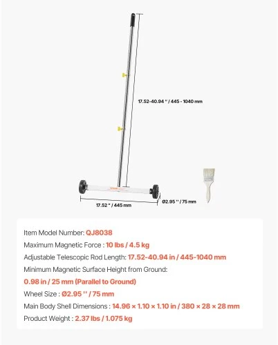 Koduva Magnetinė šluota su ratukais VEVOR QJ8038, 43 cm, iki 4,5kg